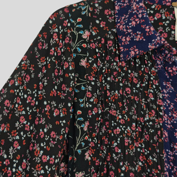 Free People Floral Swing Tunic Mini Dress Size Small Pleated Tiered Ruffle Boho - Picture 4 of 13